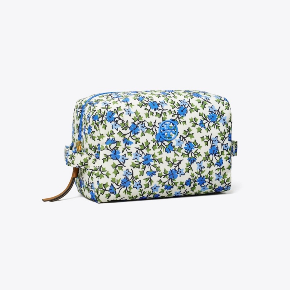 Tory Burch Large Cosmetic Case (blue starburst ivy color) NWT